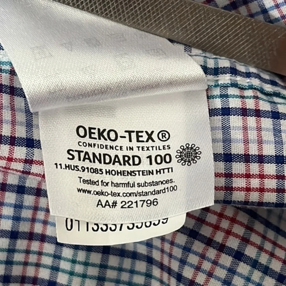 Men's BIG FIT Dress Shirt Stretch plaid (Big) 18 34/35  ‎ Red white blue